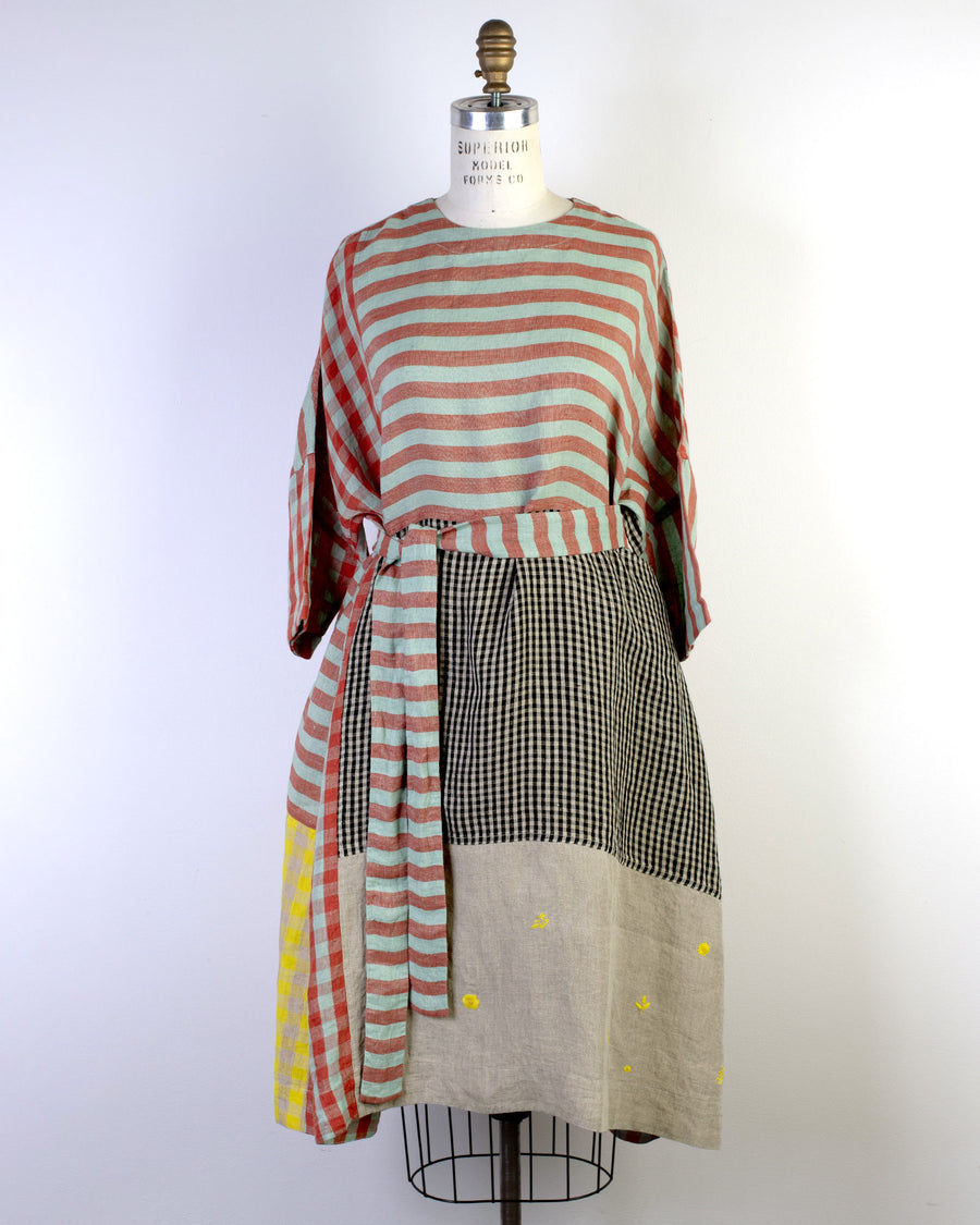 multi material patchwork dress scarlet check