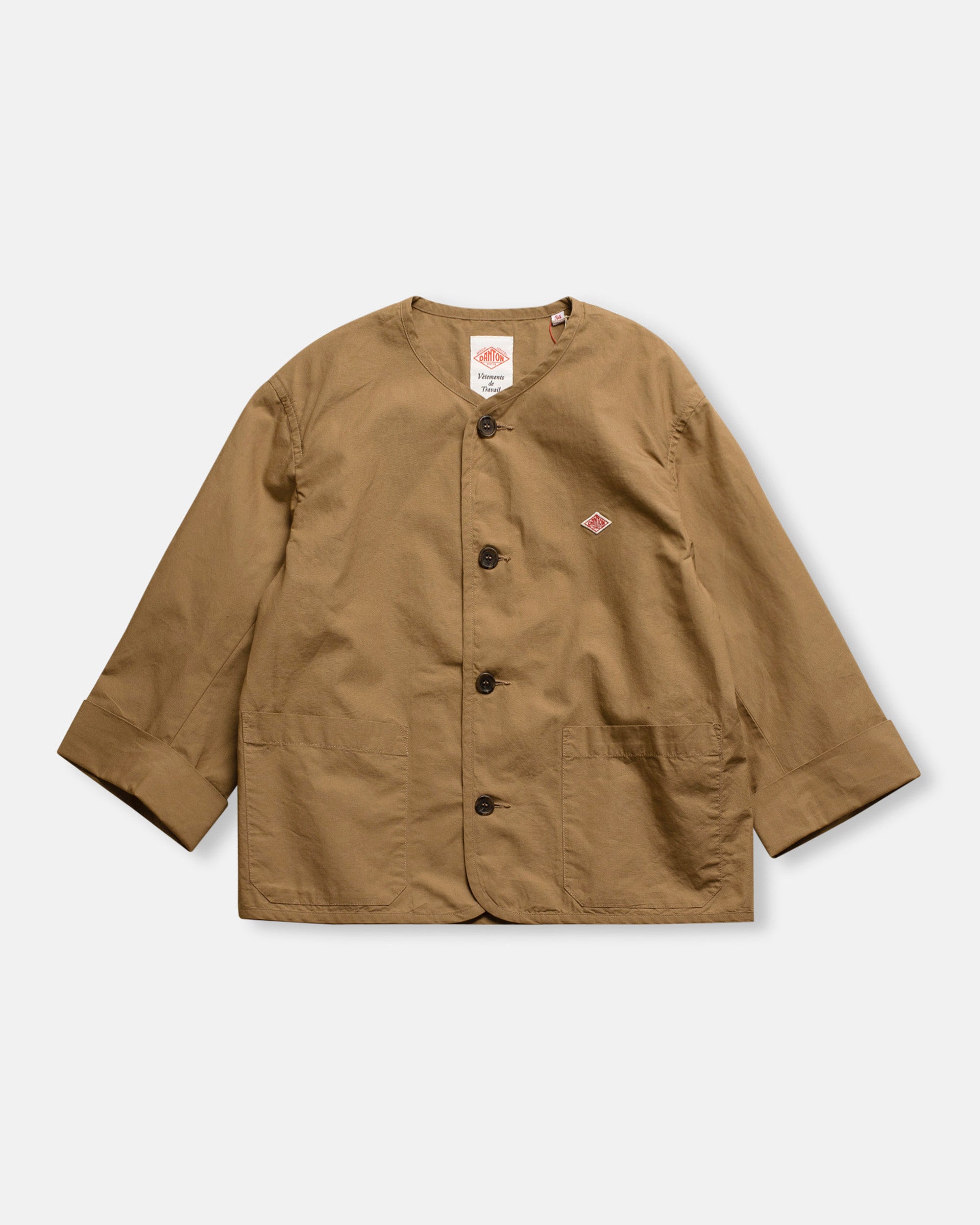 DANTON COLLARLESS JACKET ブラウン36 DANTON WOMEN'S ORGANIC COTTON WASHER COLLARLESS JACKET