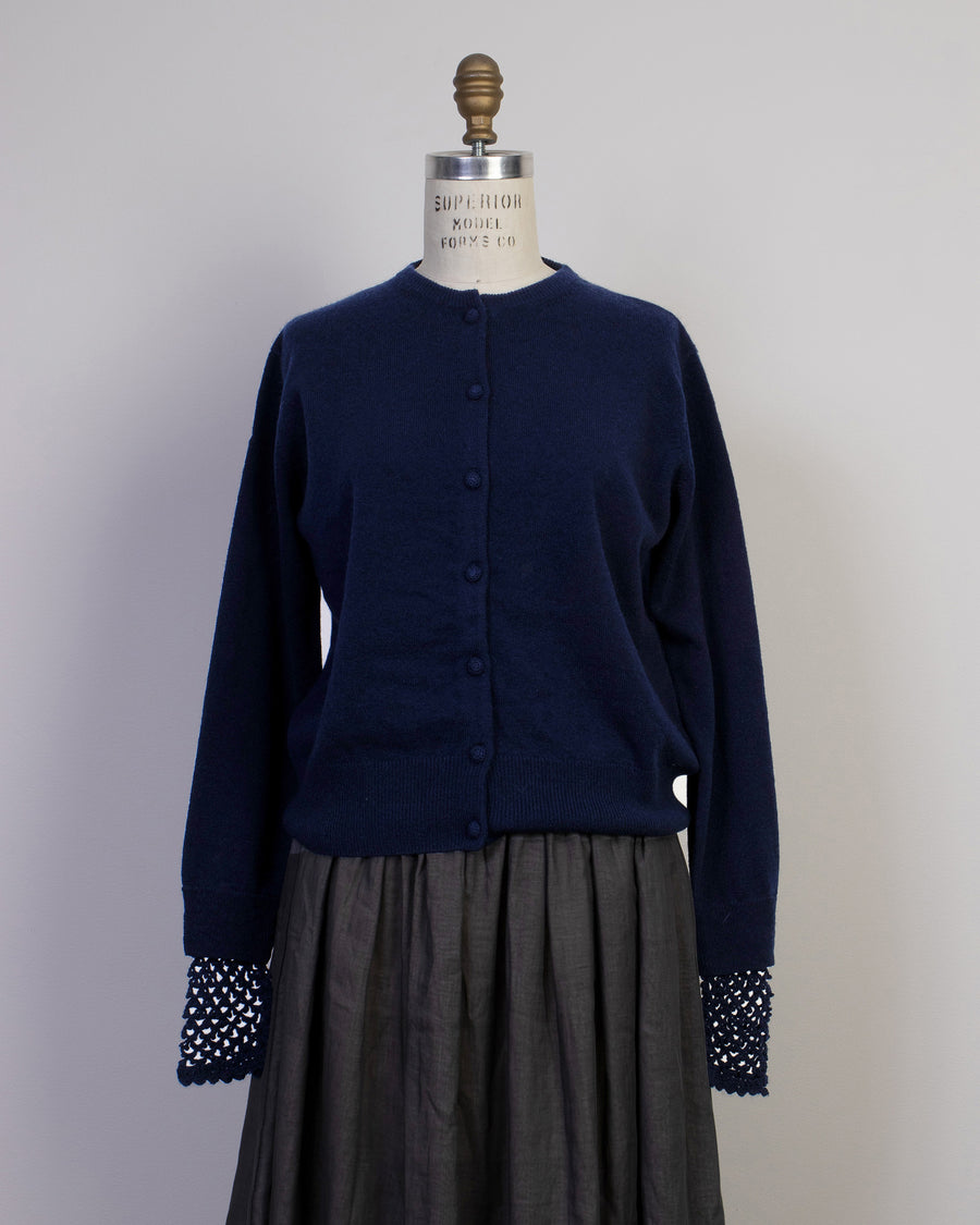 crochet cuff cashmere cardigan