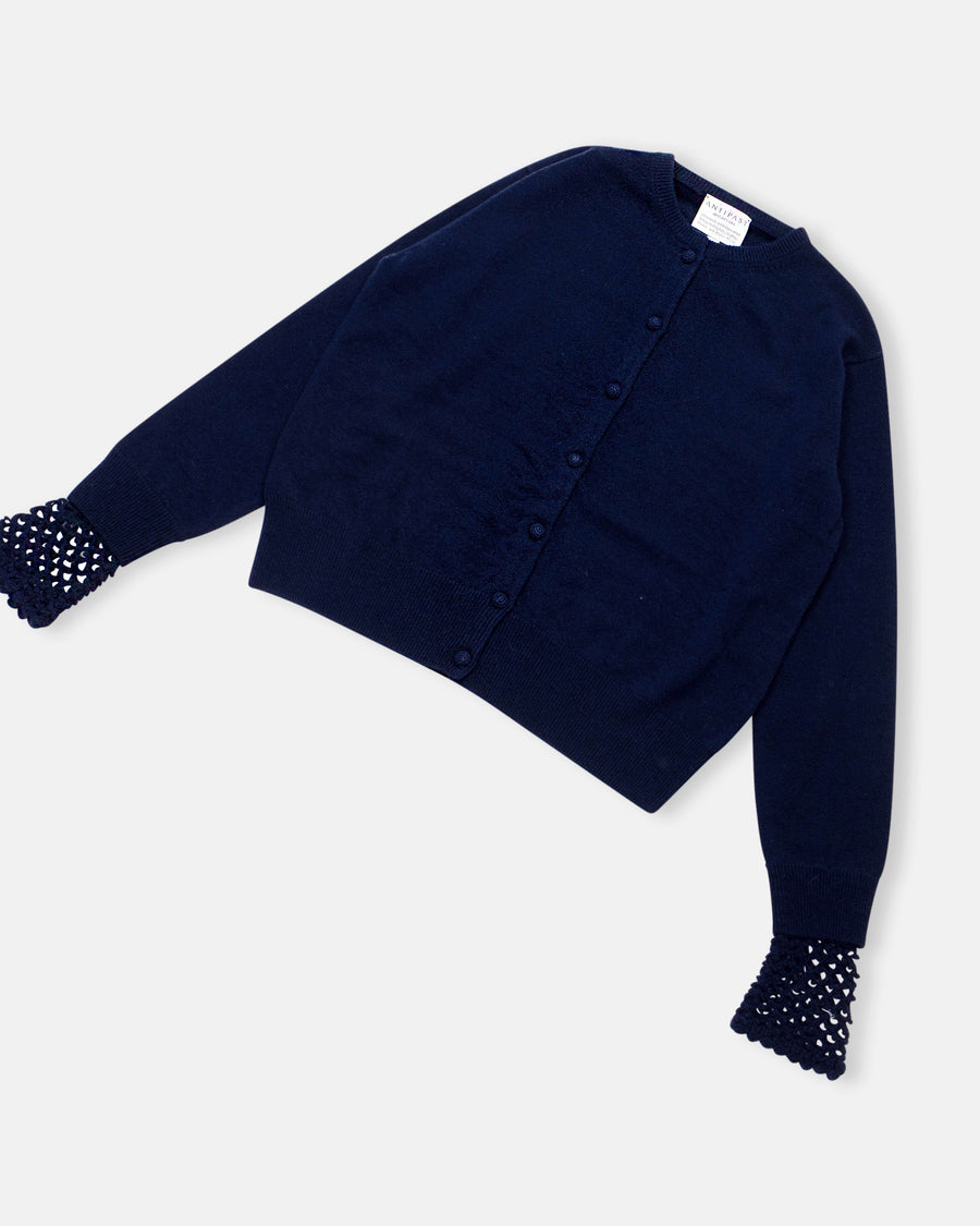 crochet cuff cashmere cardigan