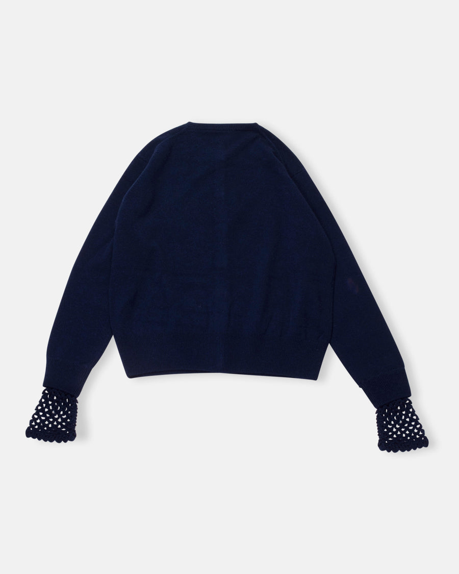crochet cuff cashmere cardigan