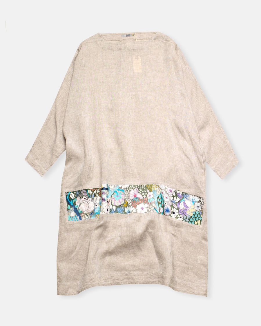 embroidered line patched boatneck dress