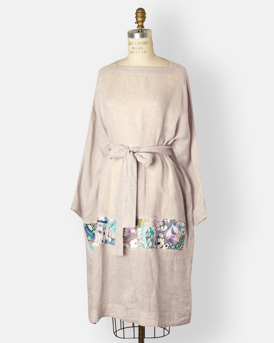 embroidered line patched boatneck dress