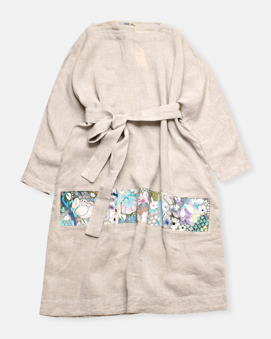 embroidered line patched boatneck dress
