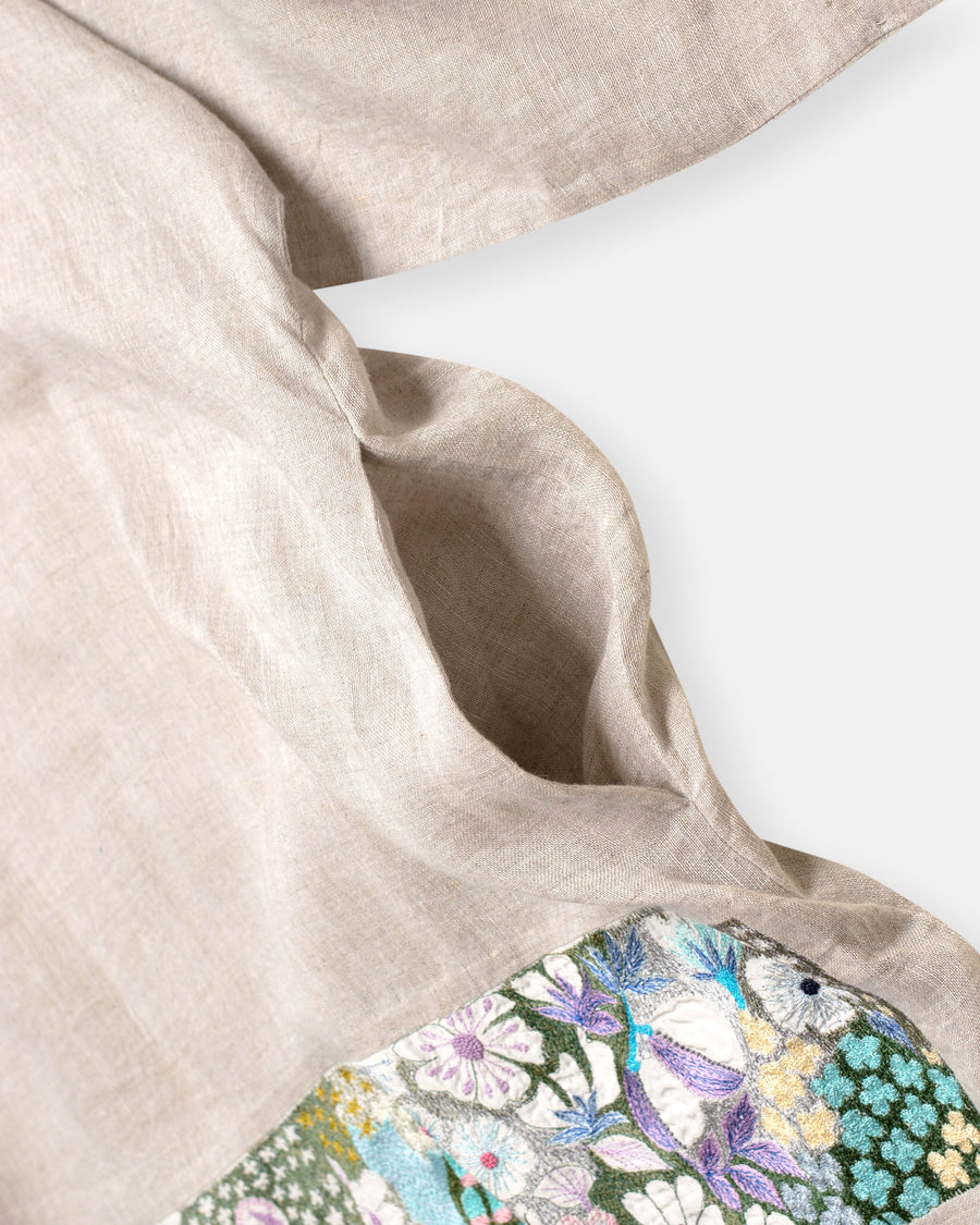 embroidered line patched boatneck dress