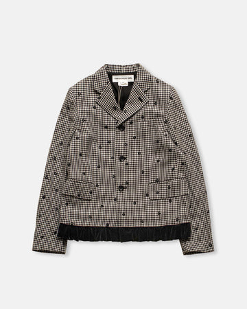 gingham check jacket with velvet trim