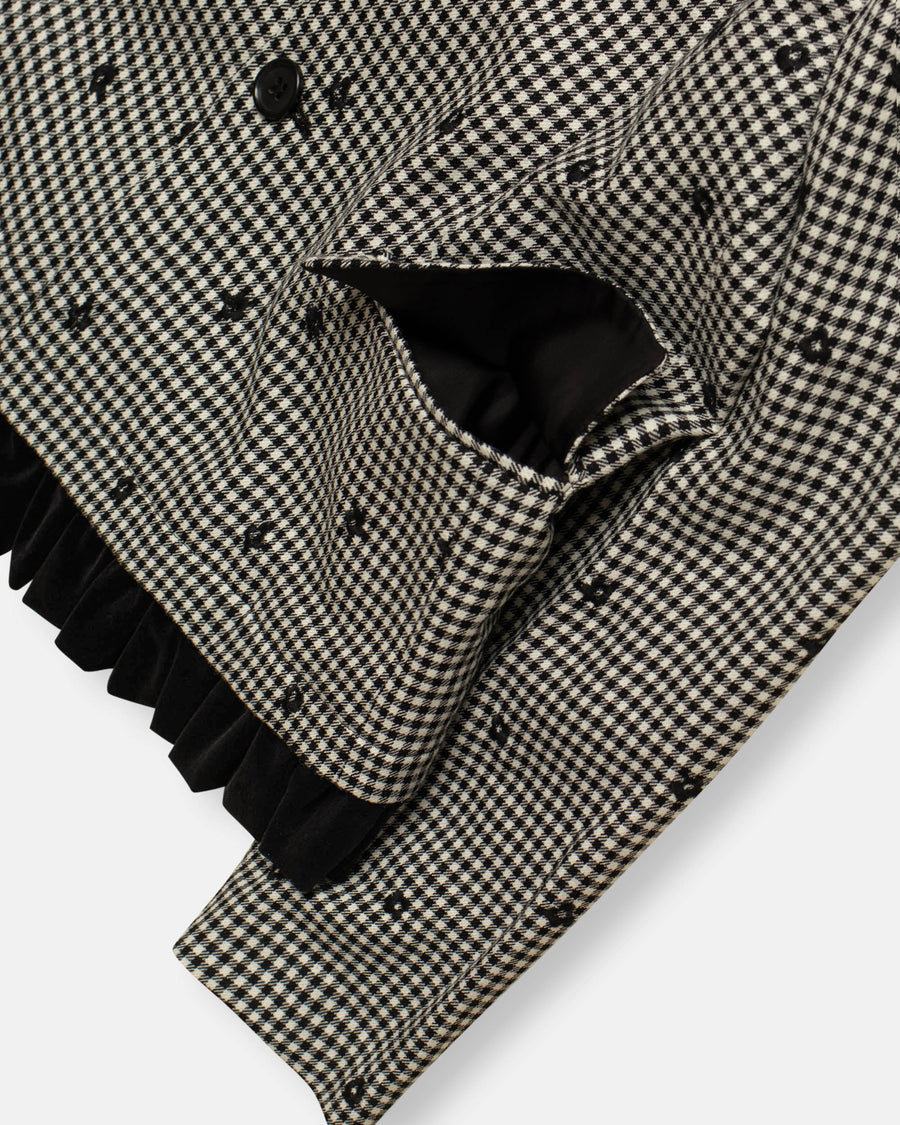 gingham check jacket with velvet trim