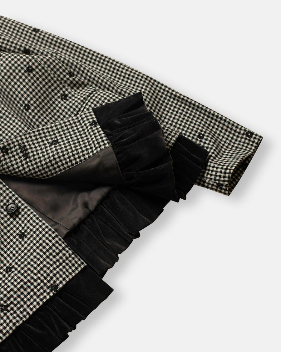 gingham check jacket with velvet trim