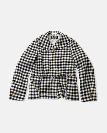 raw edge detail gingham blazer