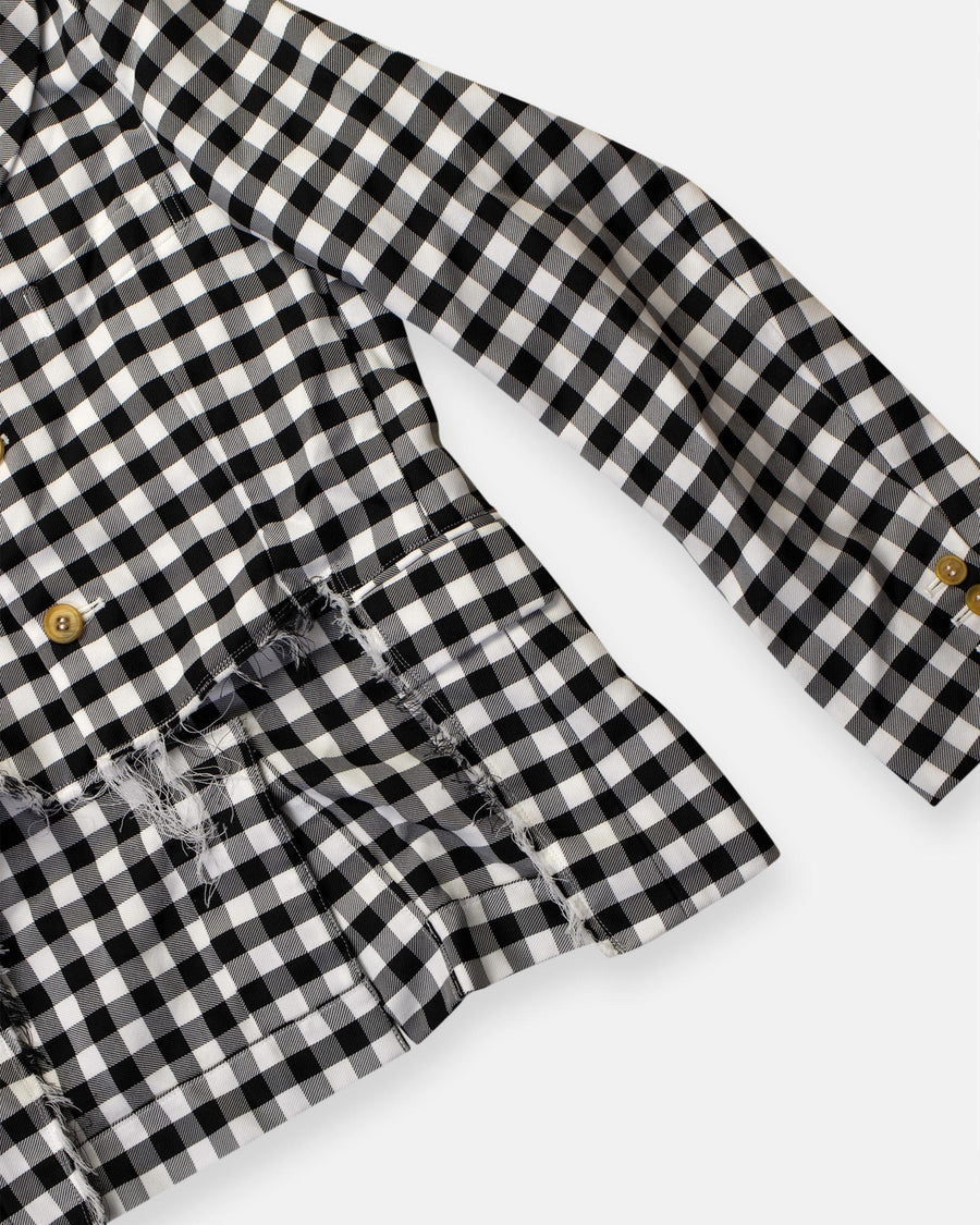 raw edge detail gingham blazer