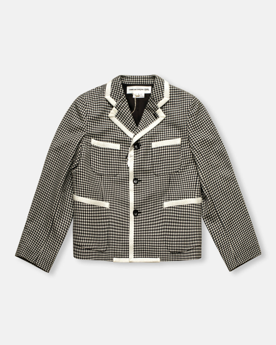 gingham jacket with knit trim
