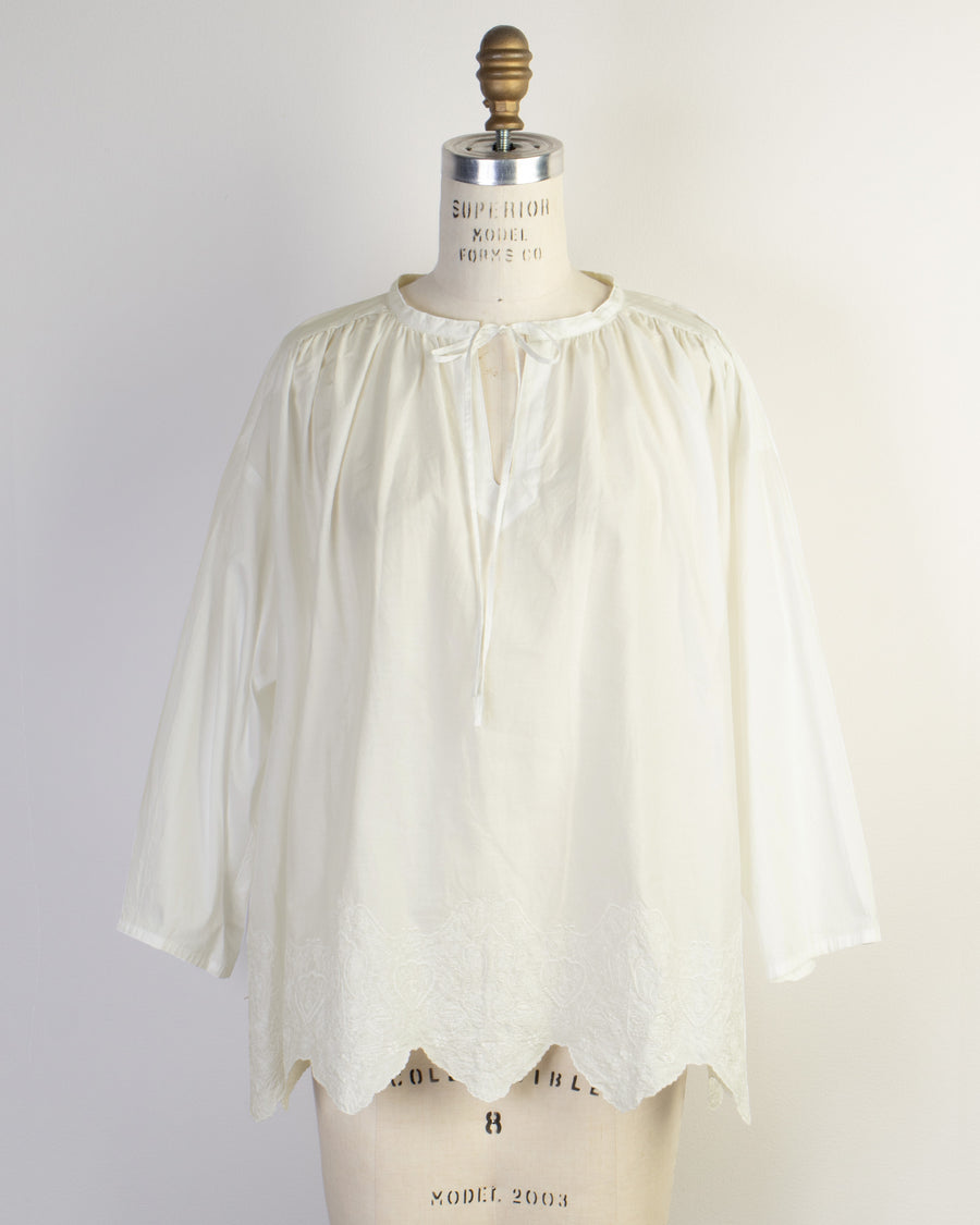 lace gather wide blouse