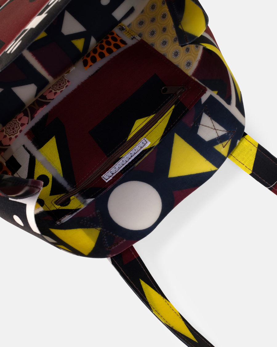 patchwork print shopping bag