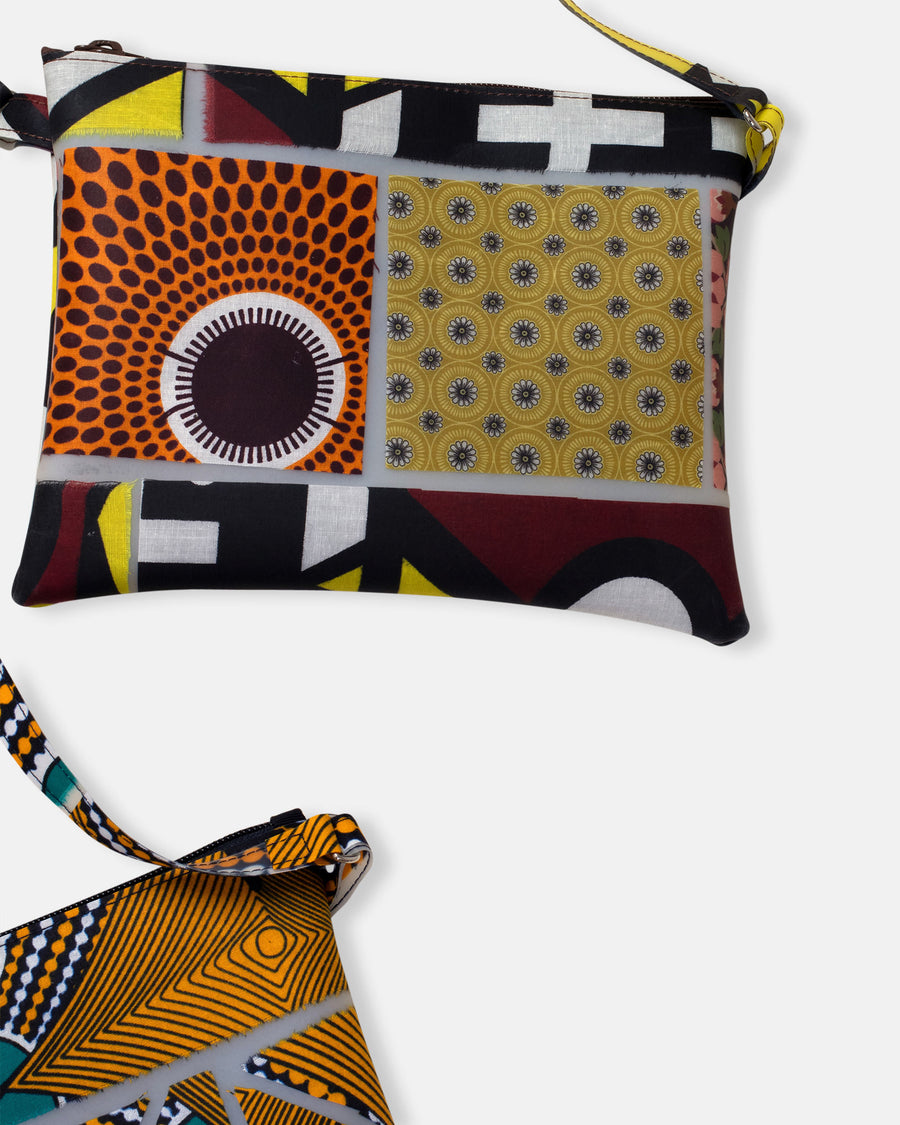 patchwork print bags with long strap