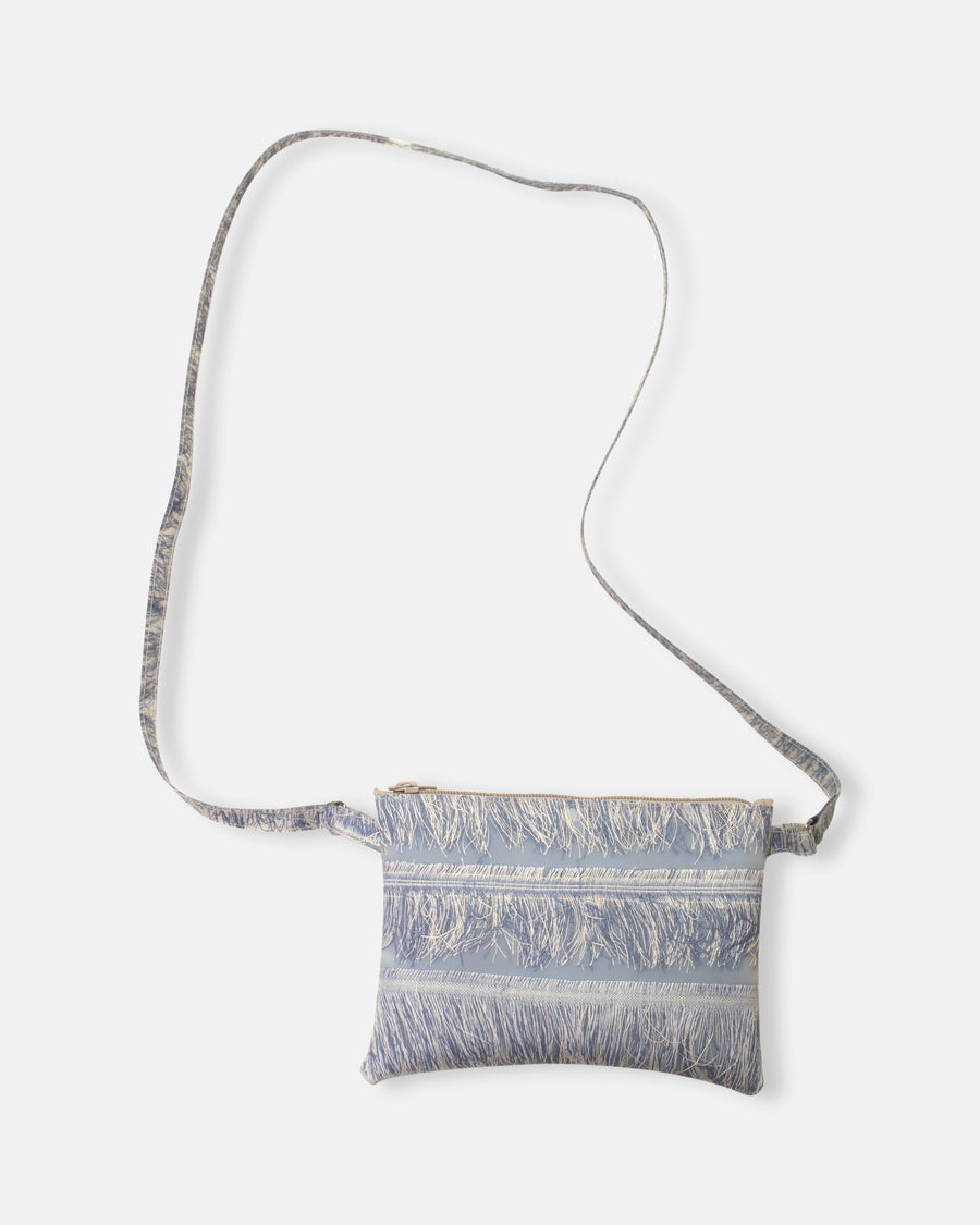 linen fringe small pouch with long strap