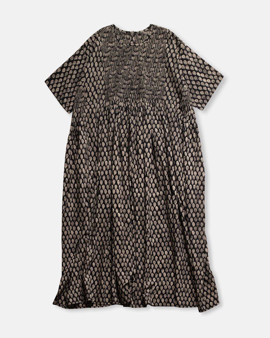 leaf print crew neck dress