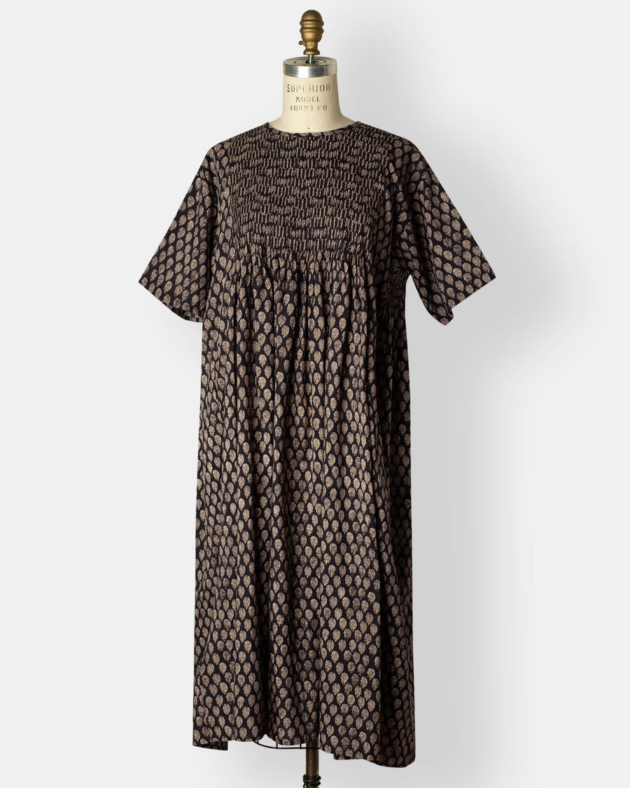 leaf print crew neck dress