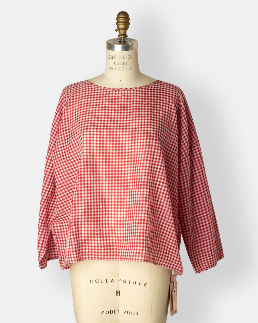 gingham check drop shoulder smock top