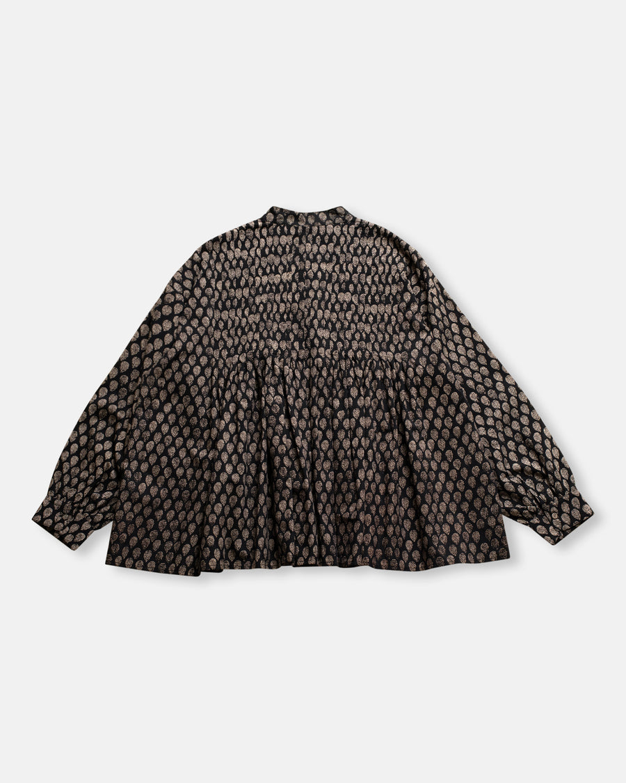 leaf print banded collar shirt