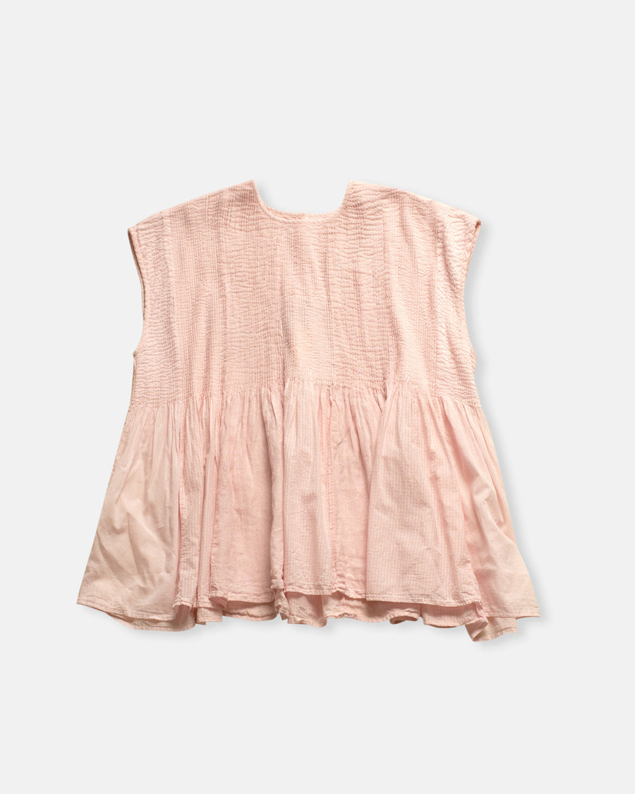 patchwork crewneck shirt with pintucking pink