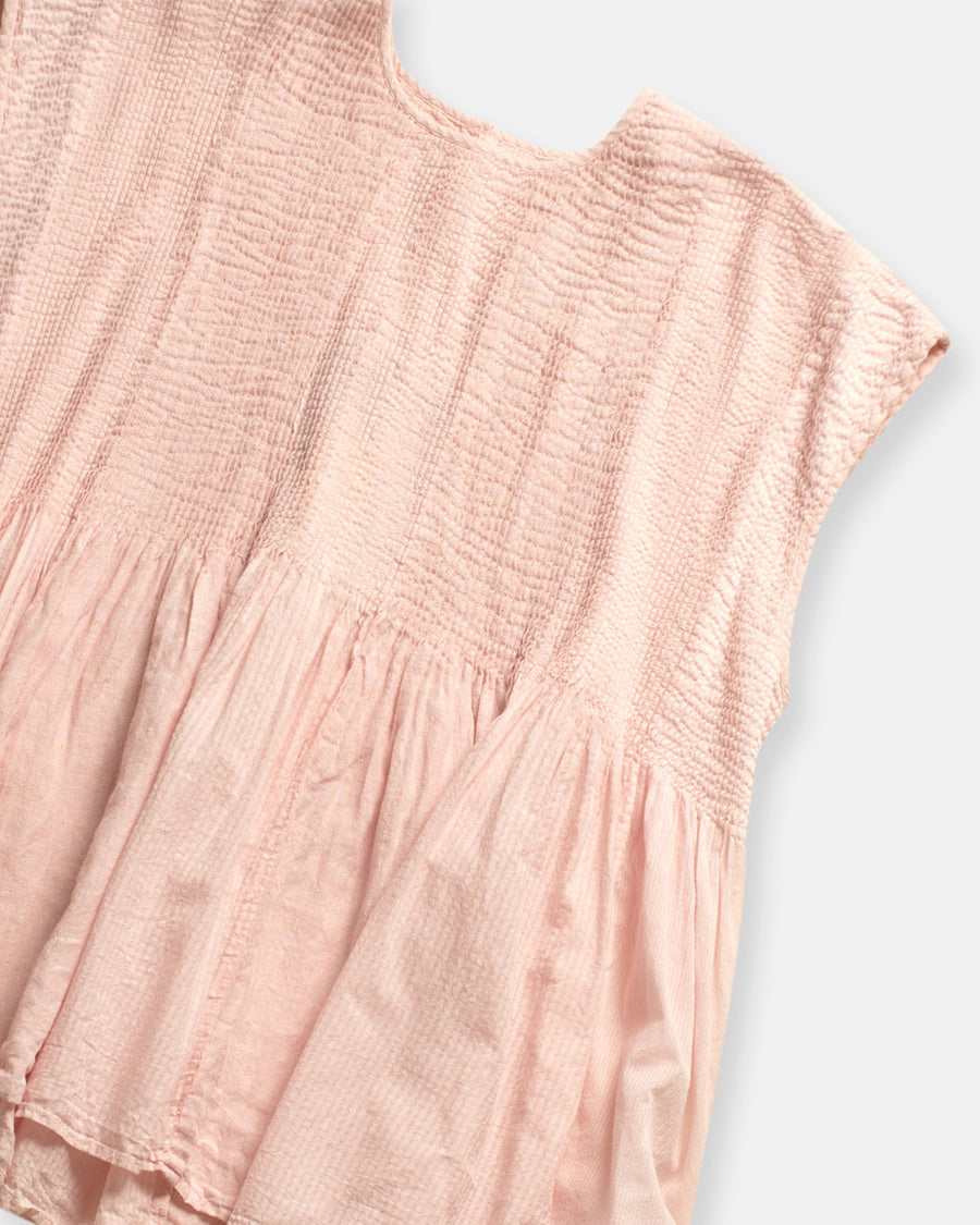 patchwork crewneck shirt with pintucking pink