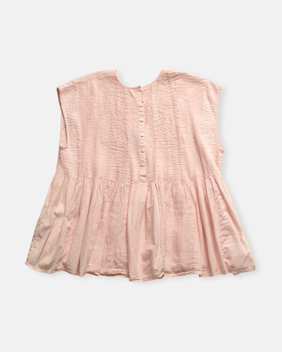 patchwork crewneck shirt with pintucking pink