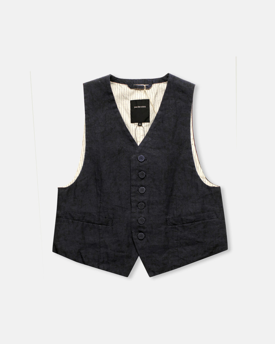 canvas and yarn dyed stripe v-neck vest