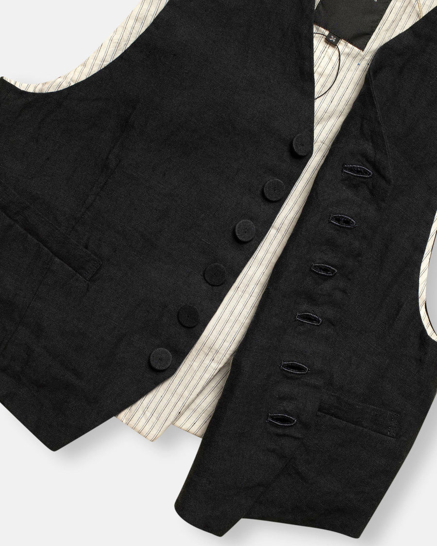 canvas and yarn dyed stripe v-neck vest