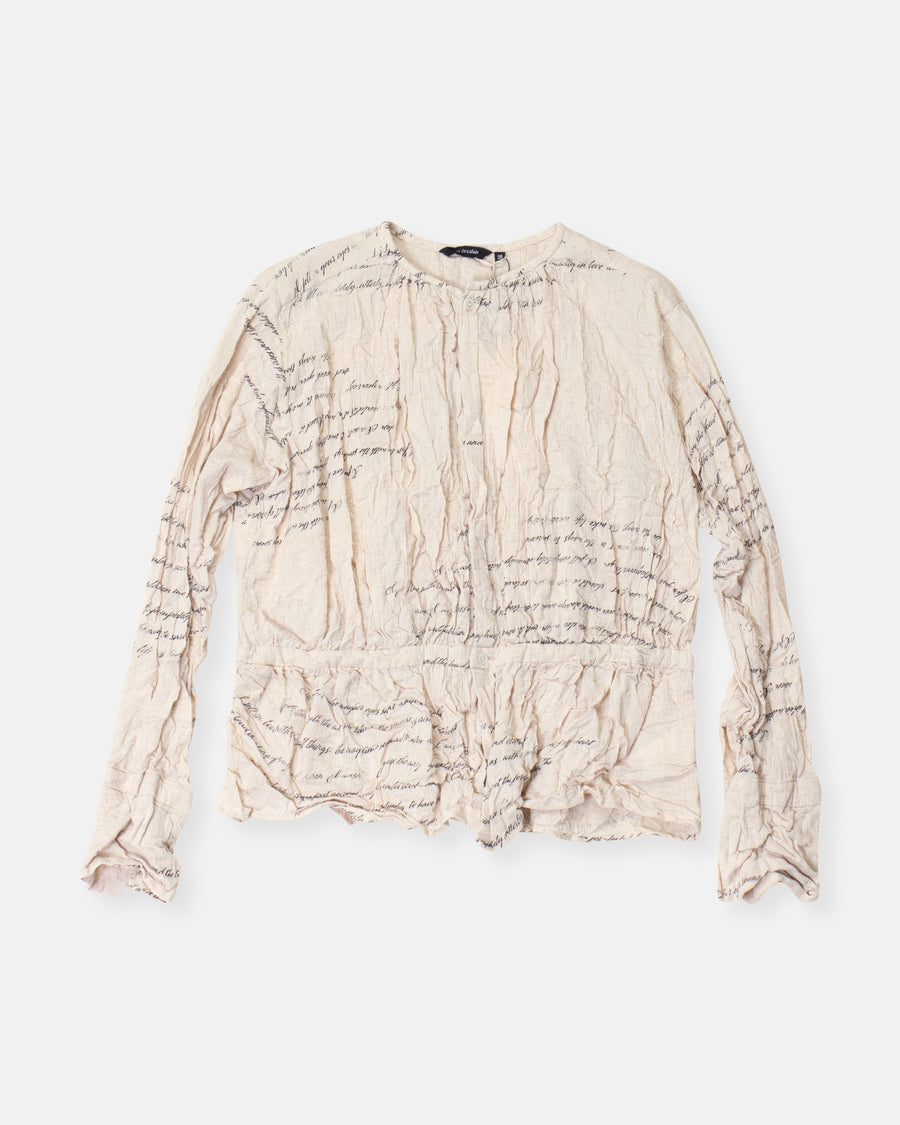 love letter print gathered blouse