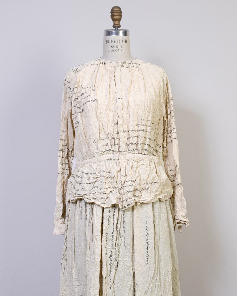 love letter print gathered blouse