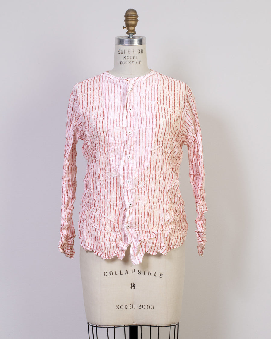 collarless crinkle blouse