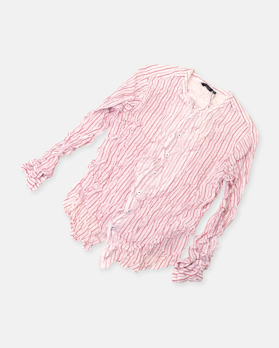 collarless crinkle blouse