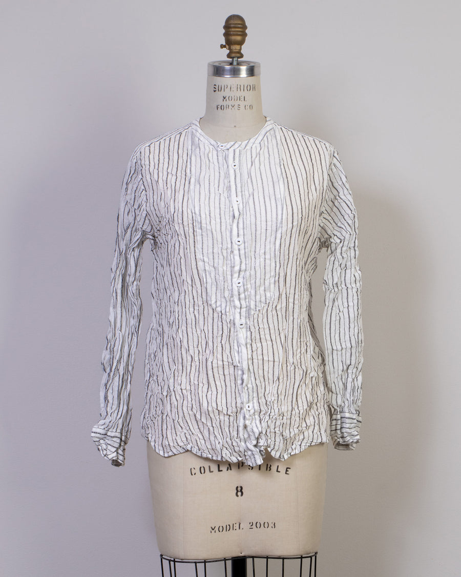 collarless crinkle blouse