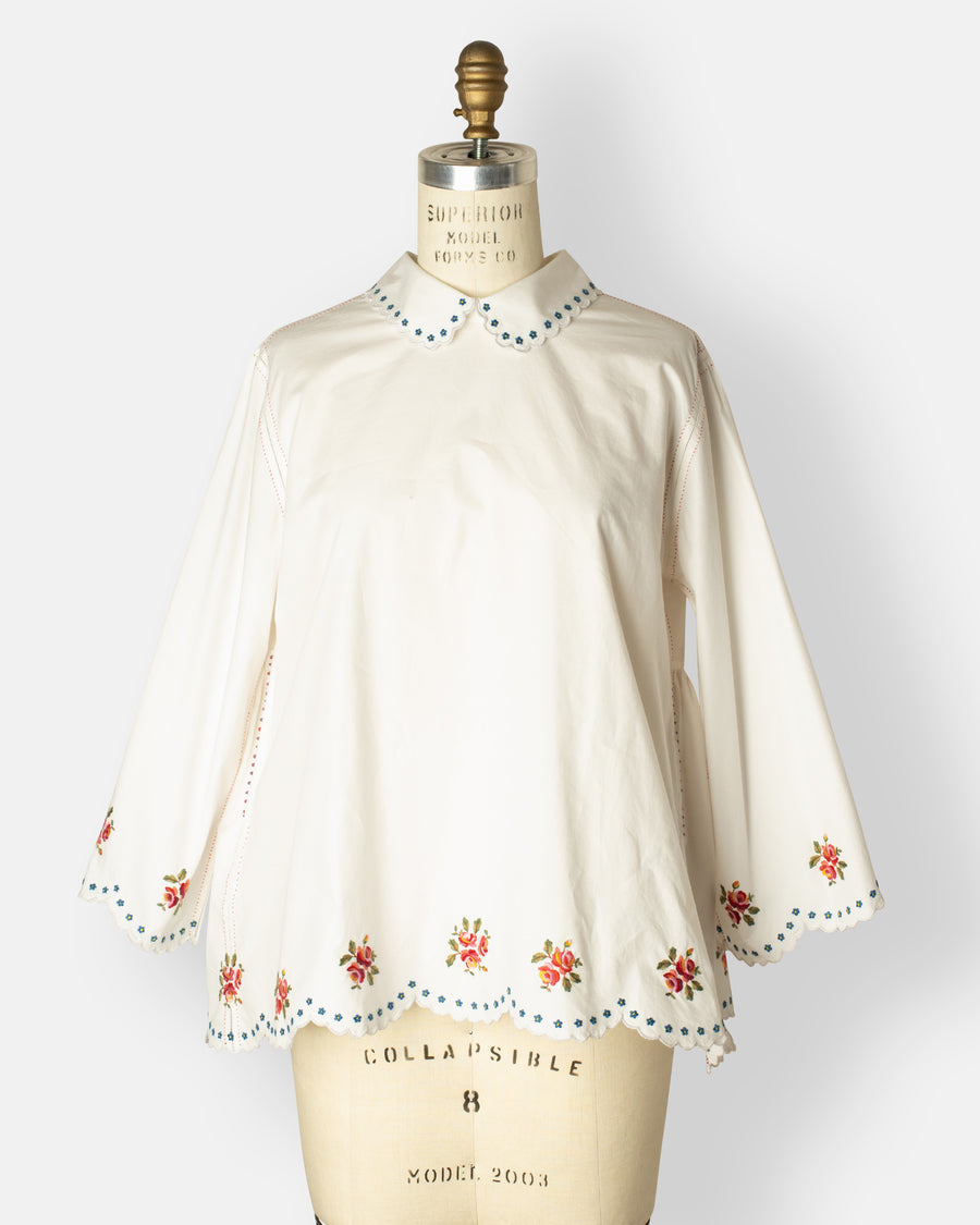 embroidered top with scallop edge