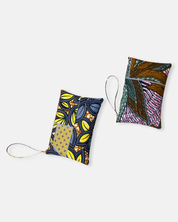 patchwork print medium rectangular pouch with wrist strap