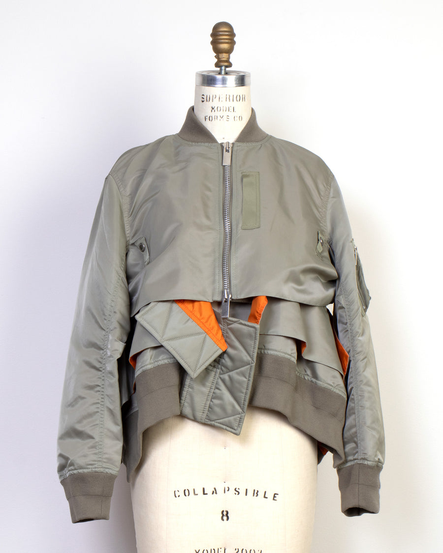 tiered nylon twill blouson jacket