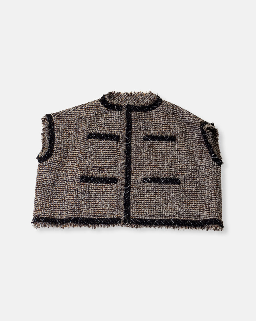 sleeveless tweed jacket