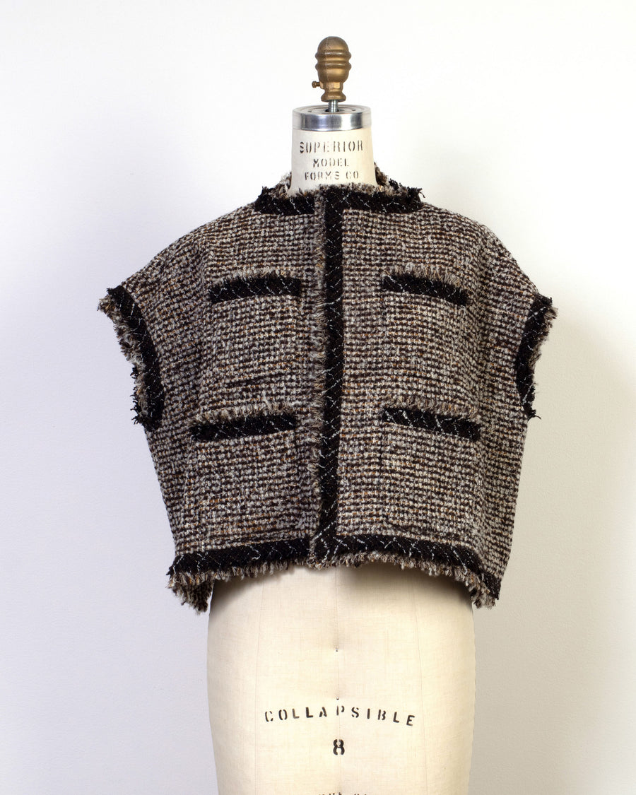 sleeveless tweed jacket