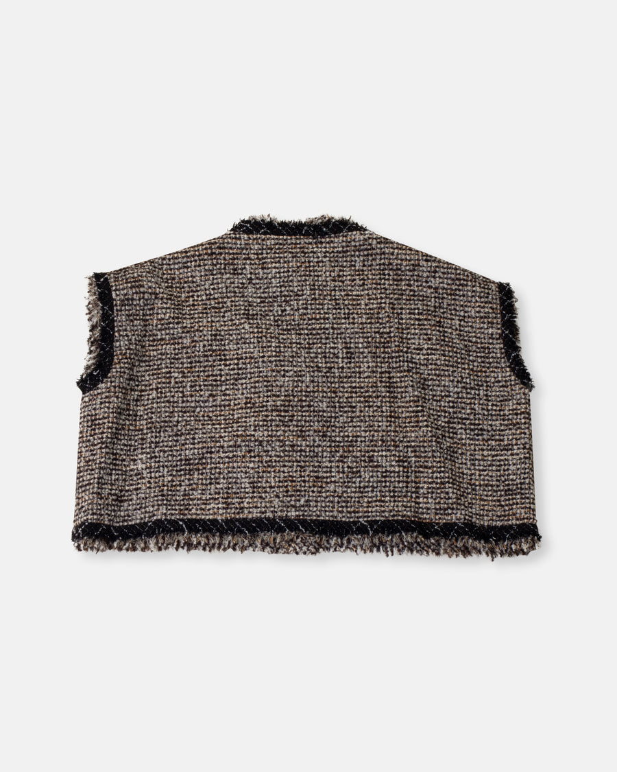 sleeveless tweed jacket