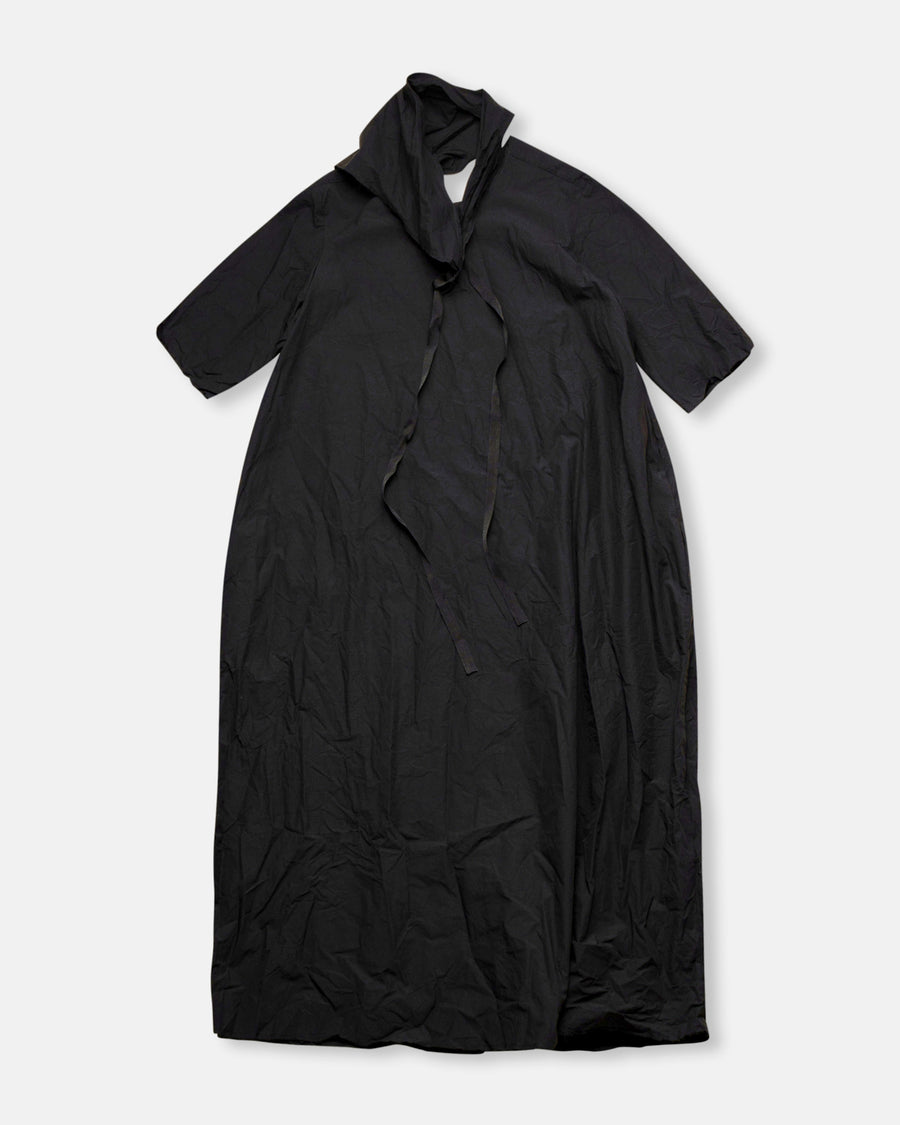 medium long v-back elbow sleeve dress