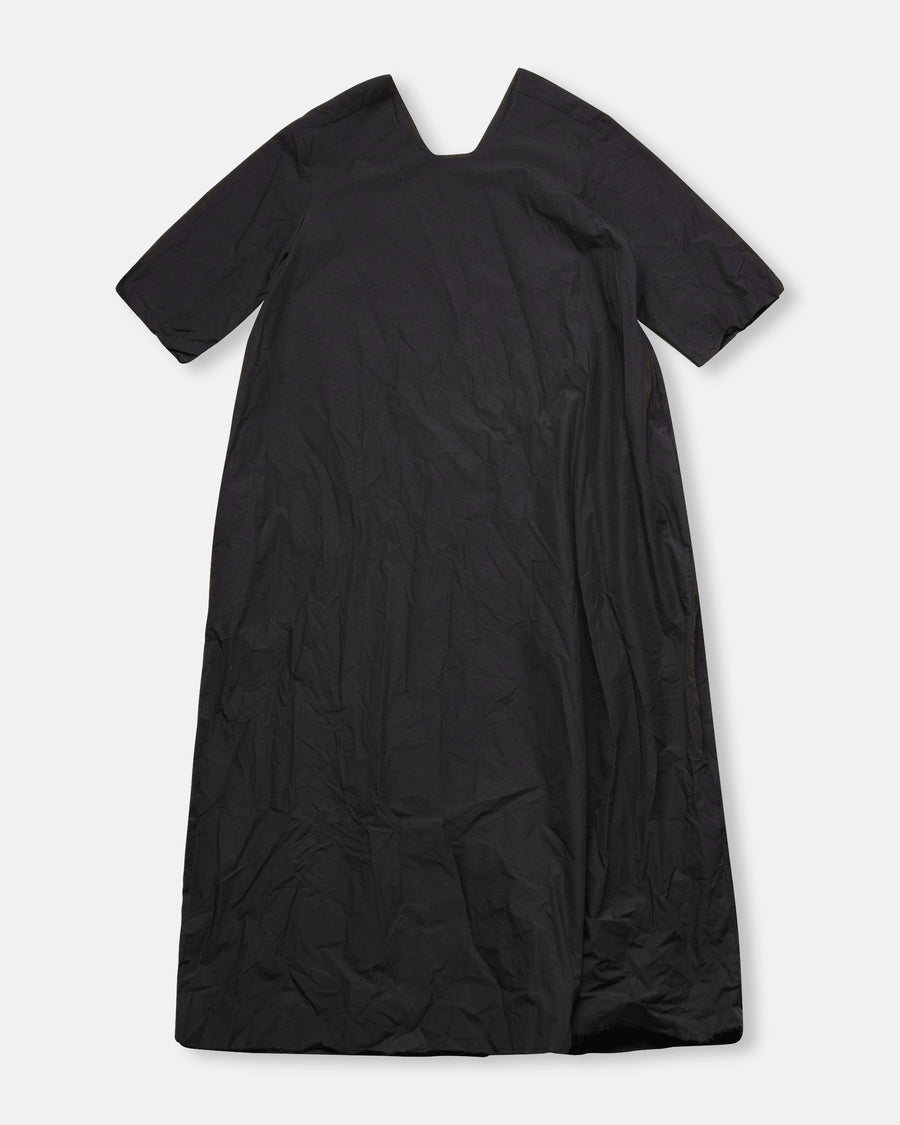 medium long v-back elbow sleeve dress
