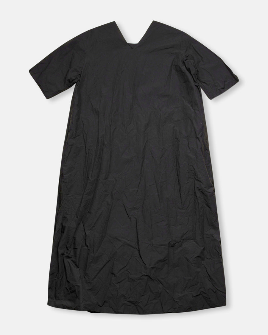 medium long v-back elbow sleeve dress