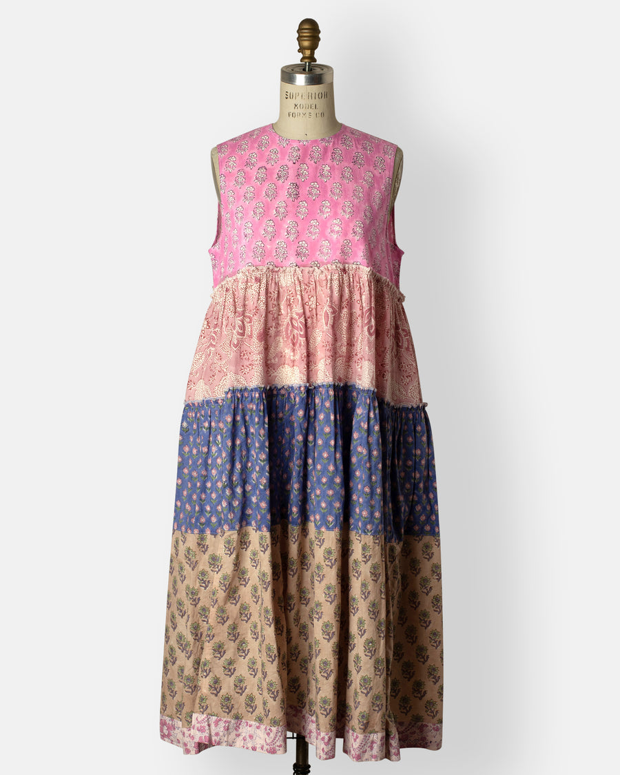 tiered block print dress