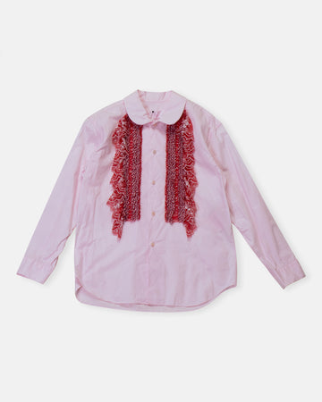 lace and gingham tuxedo ruffled shirt