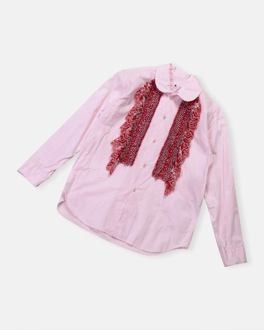 lace and gingham tuxedo ruffled shirt