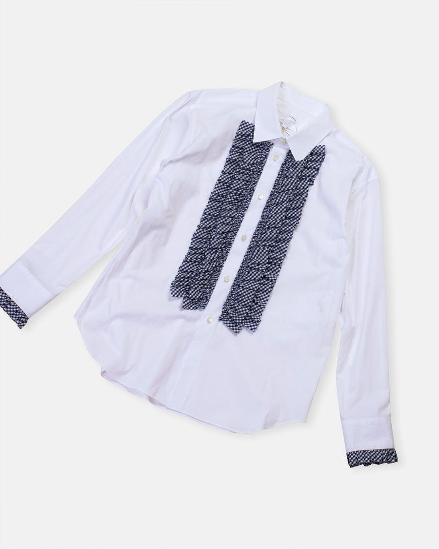 gingham tuxedo ruffled shirt