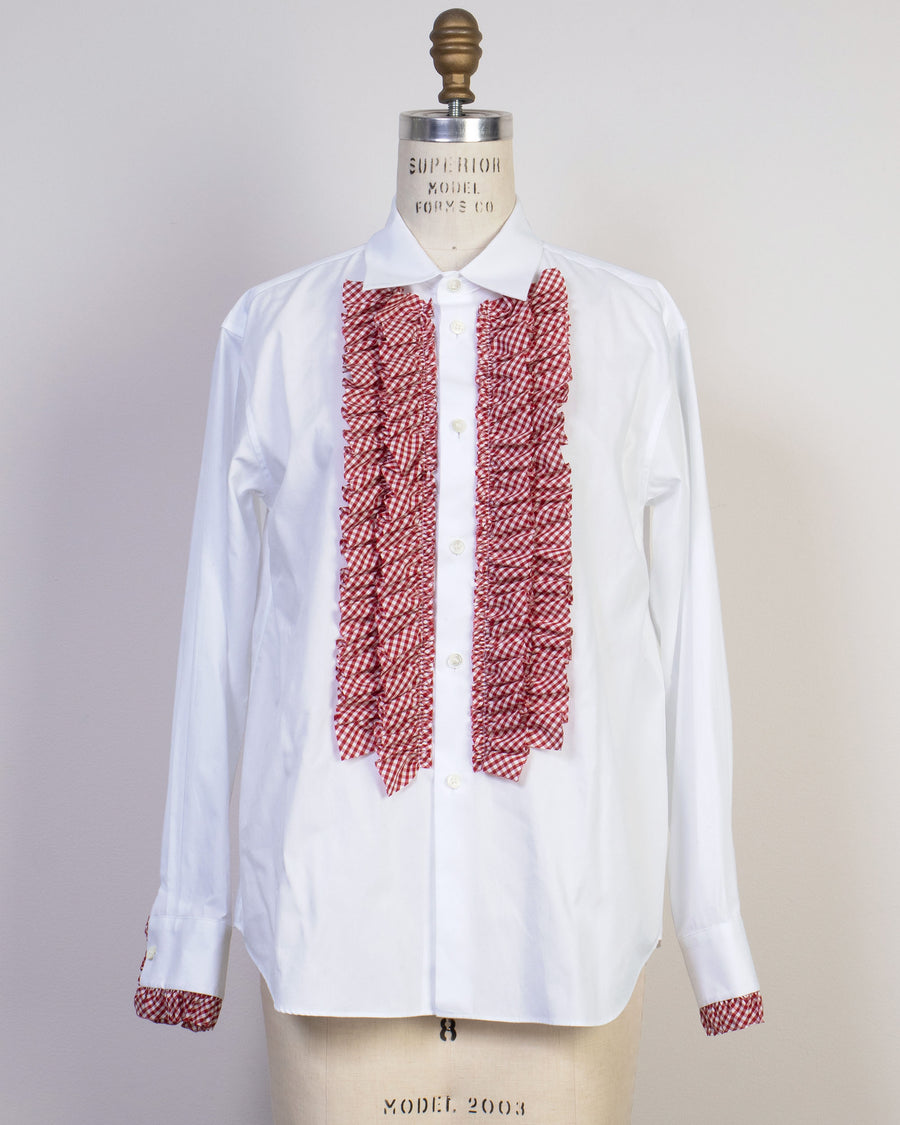 gingham tuxedo ruffled shirt