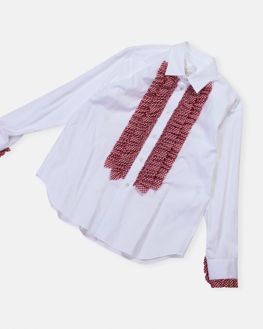 gingham tuxedo ruffled shirt