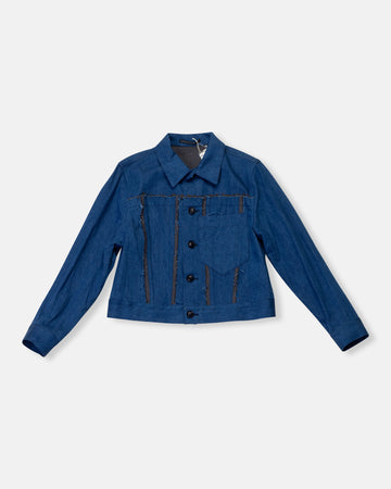 cut off paneled denim jacket