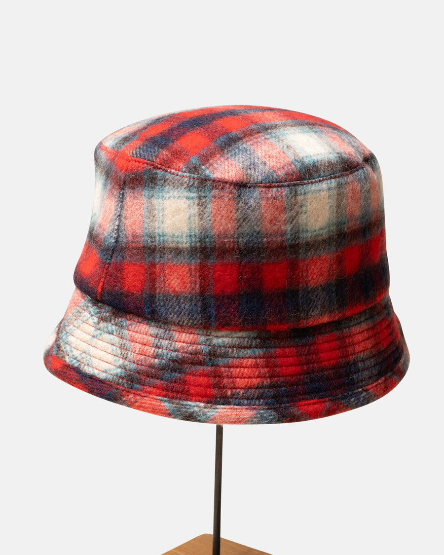 70's wool shaggy check bucket hat